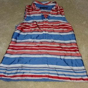 Collared blue, red, pink, white stripe tank